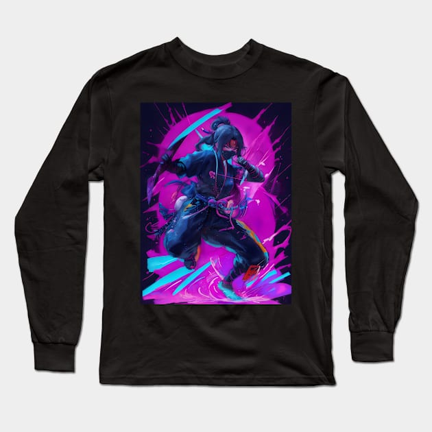 Neon ninja art Long Sleeve T-Shirt by Spaceboyishere